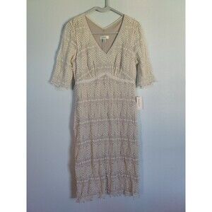 Dressbarn Women's Delicate Cream Lace On Nude Short Sleeve Dress Size 8 NEW